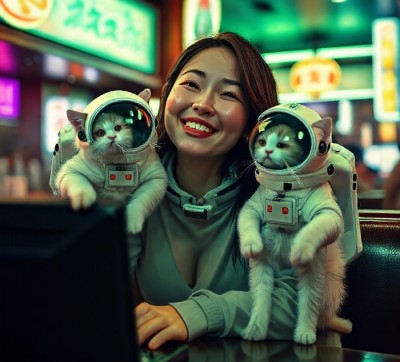 21 ag 24 ragazza con 2 gatti con tuta spaziale FLUX IA.jpg